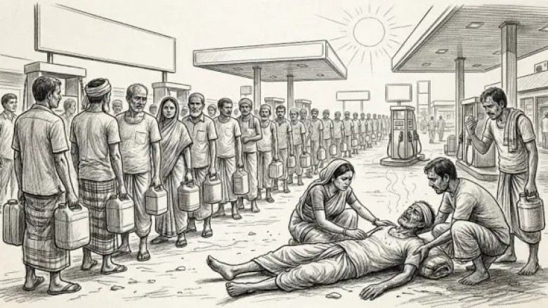 রাজশাহীতে তেলের জন্য লাইনে দাঁড়িয়ে তীব্র