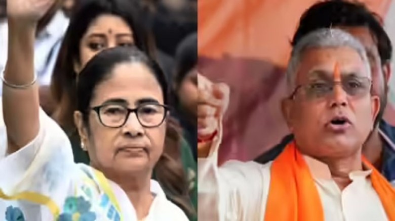 মমতা শাড়ি পরা ট্রাম্প দিলীপ ঘোষের তীব্র কটাক্ষ
